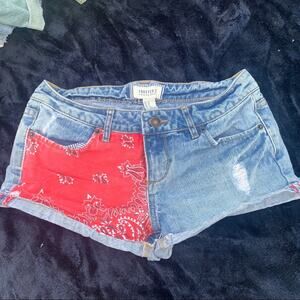 - DENIM DAISY DUKE CUTOFFS w/ BANDANNA PATCH